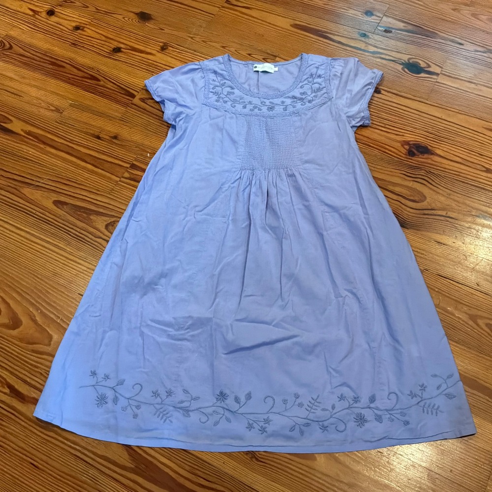 Ella Simone Cotton Embroidered Shift Dress L Purple Embroidered Pintuck Floral